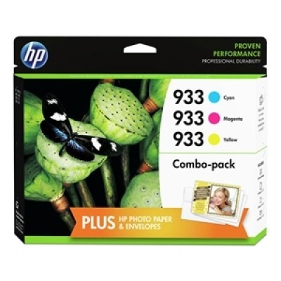 HP B3B32FN (933) Sarı+Kırmızı+Mavi 3lü Set Kartuş + 10 Fotoğraf Kağıdı - Officejet 6100
