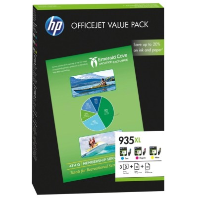 HP F6U78AE (935XL) Sarı/Kırmızı/Mavi 3lü Kartuş + 25 Mat Kağıt + 50 Foto. Kağıdı - Officejet 6830