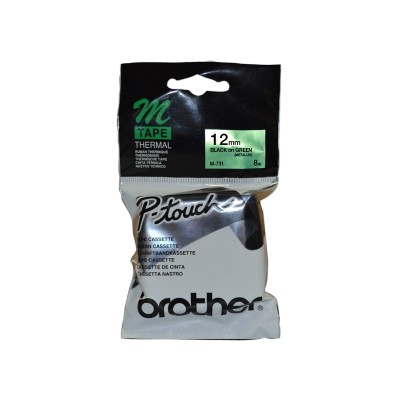 Brother M-731 Yeşil Üzerine Siyah P-Touch Etiket 12mm - PT-55 / PT-60 / PT-80