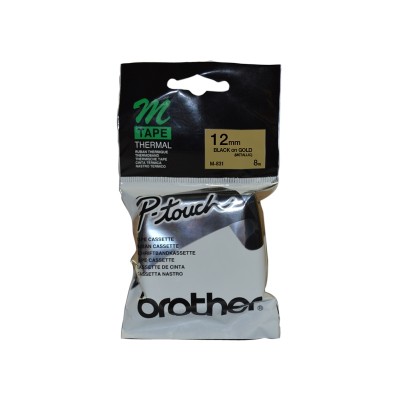 Brother M-831 Altın Üzerine Siyah P-Touch Etiket 12mm - PT-55 / PT-60 / PT-80