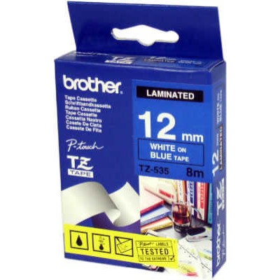 Brother TZ-535 Mavi Üzerine Beyaz Lamine Etiket 12 mm - GL-100