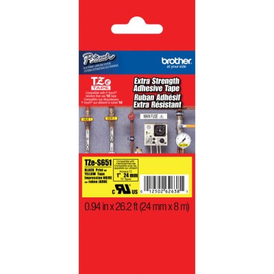 Brother TZE-S651 (24MM) Sarı Üzerine Siyah Lamine Etiket