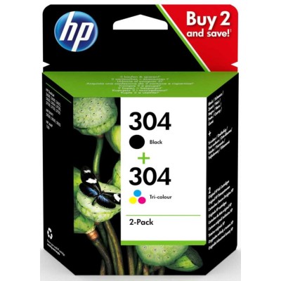 HP 3JB05AE (304) Siyah+Renkli İkili Paket Orjinal Kartuş - DeskJet 2620 / 2621